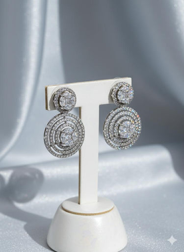 Round Drop Doublet Silver Earrings